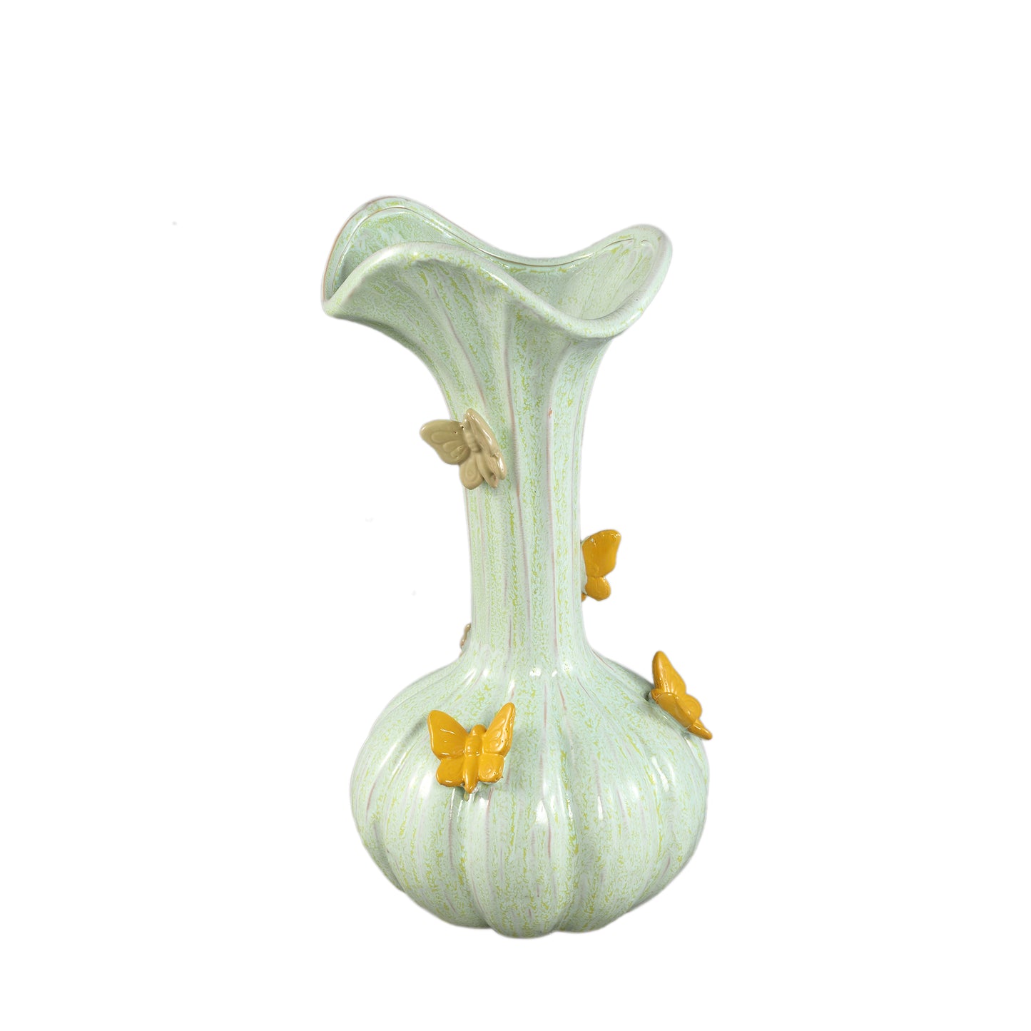 Tamarae Green Ceramic Flowy Vase W Butterfly L