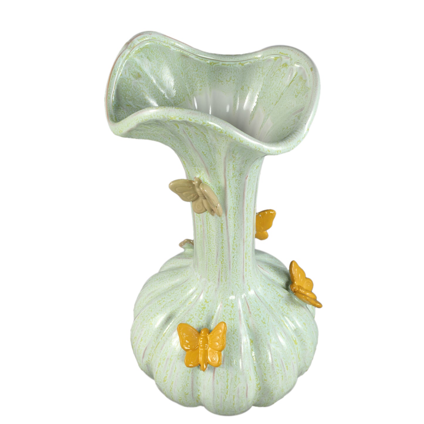 Tamarae Green Ceramic Flowy Vase W Butterfly L