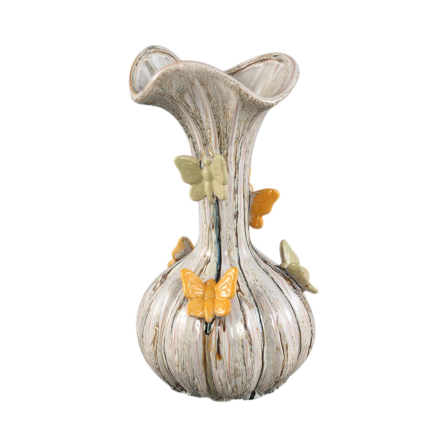 Tamarae Cream Ceramic Flowy Vase W Butterfly M