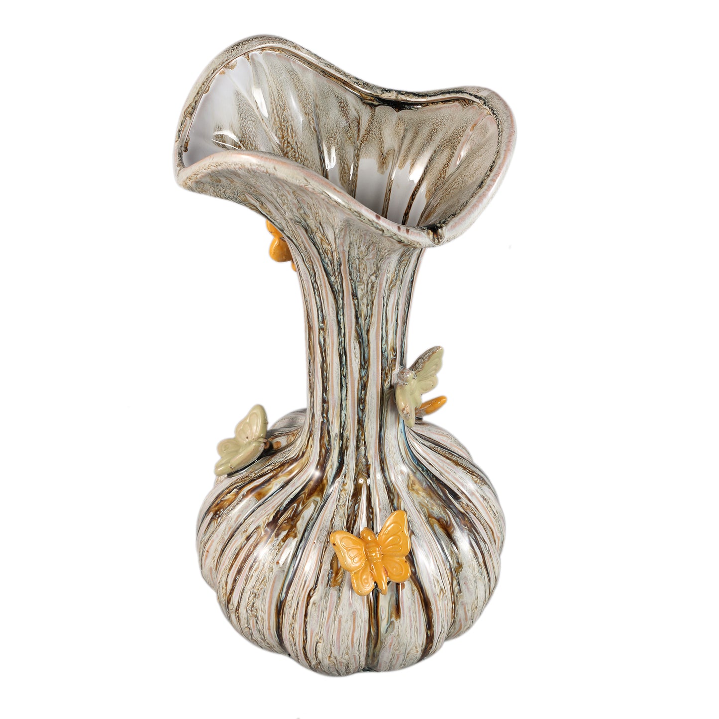 Tamarae Cream Ceramic Flowy Vase W Butterfly L