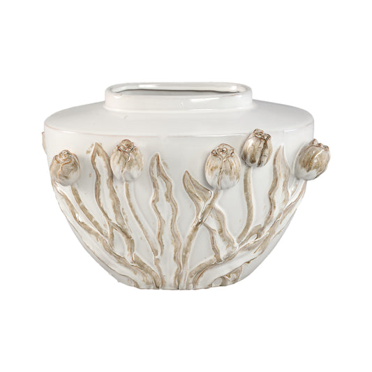 Naomae White Ceramic Pot Tulip Figures Oval L