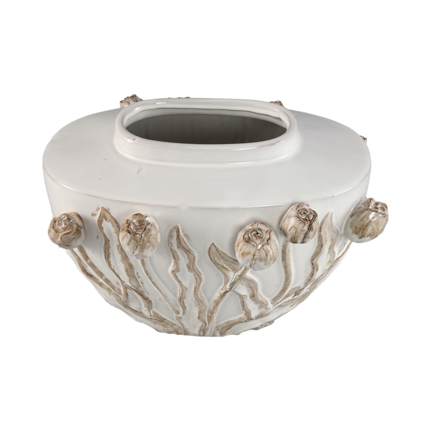 Naomae White Ceramic Pot Tulip Figures Oval L