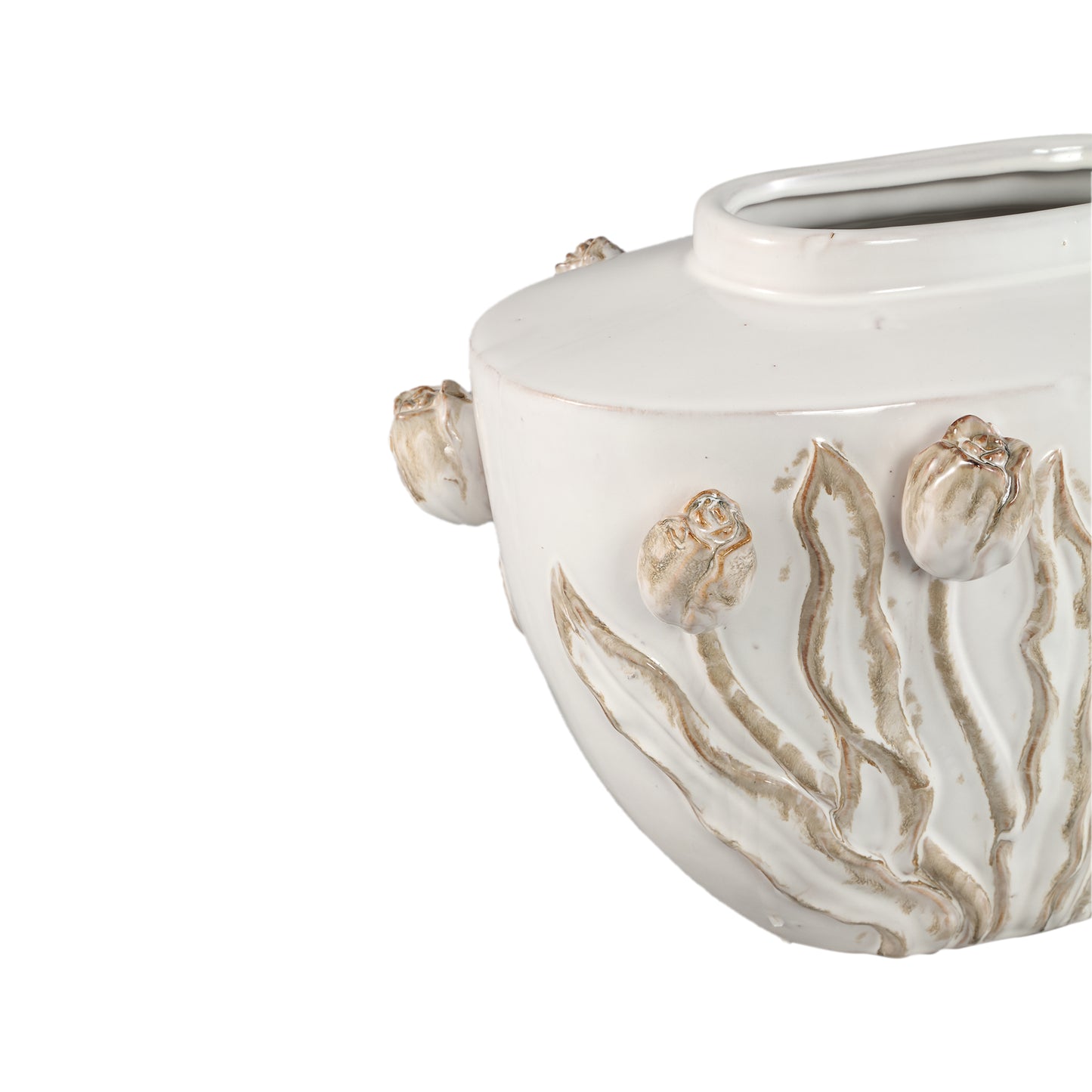 Naomae White Ceramic Pot Tulip Figures Oval L