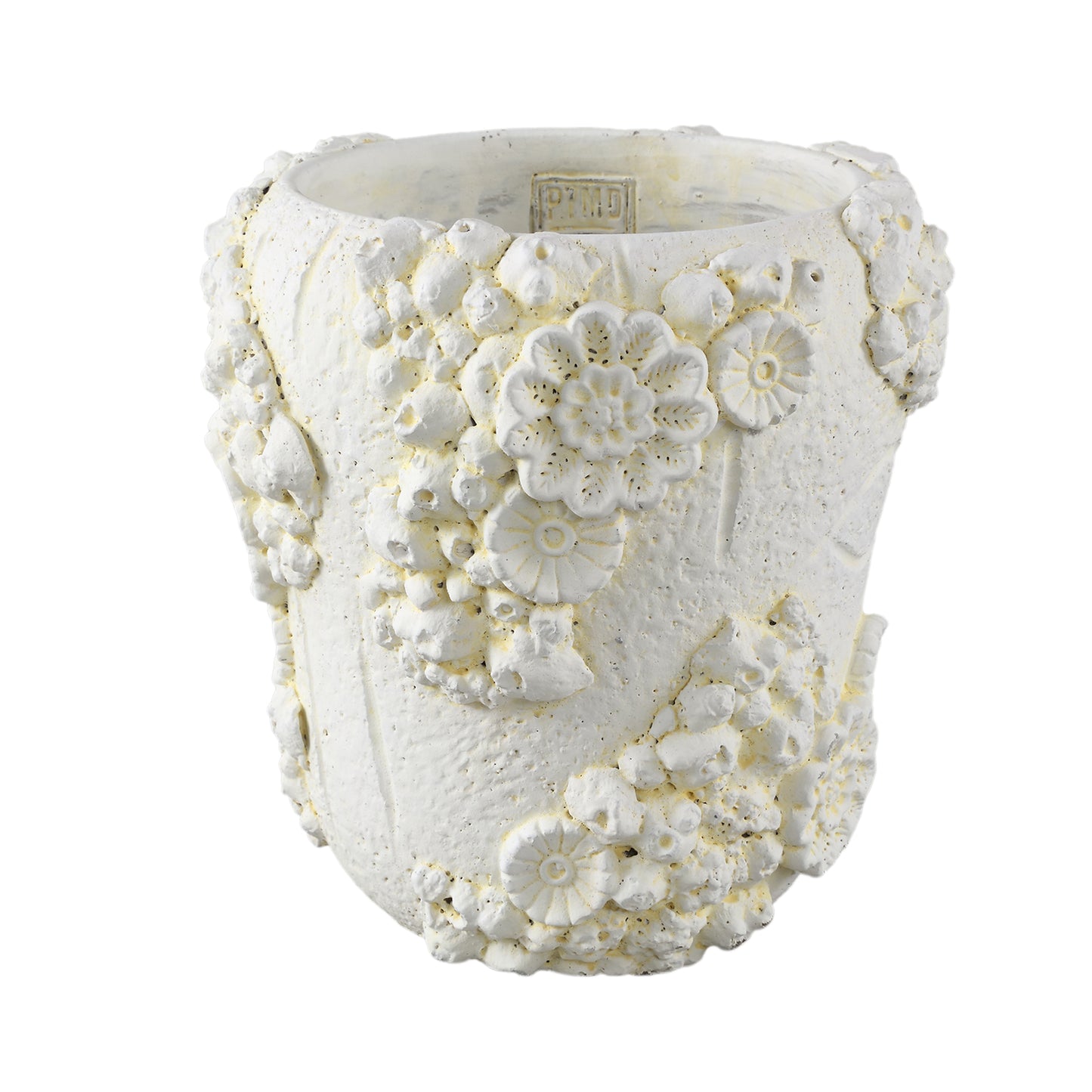 Coreal White Round Cement Pot With Coral L