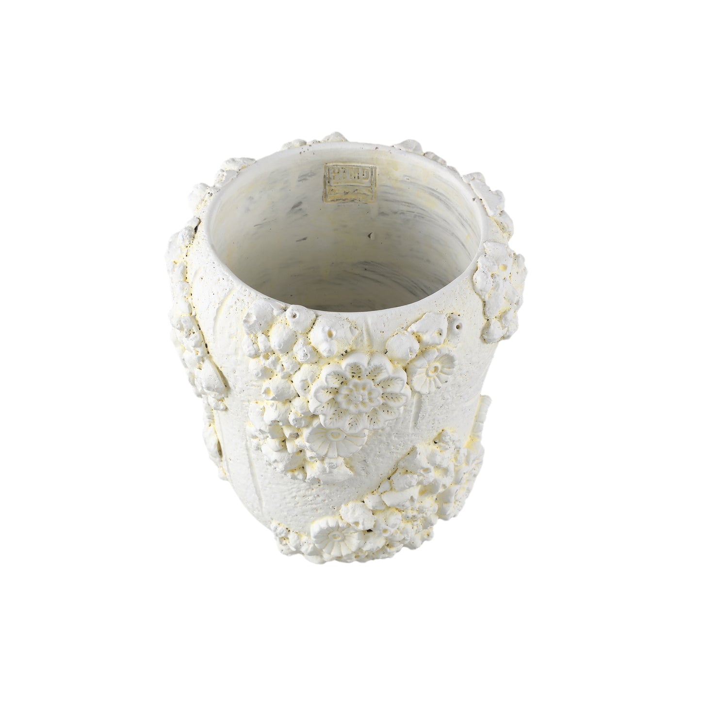Coreal White Round Cement Pot With Coral L