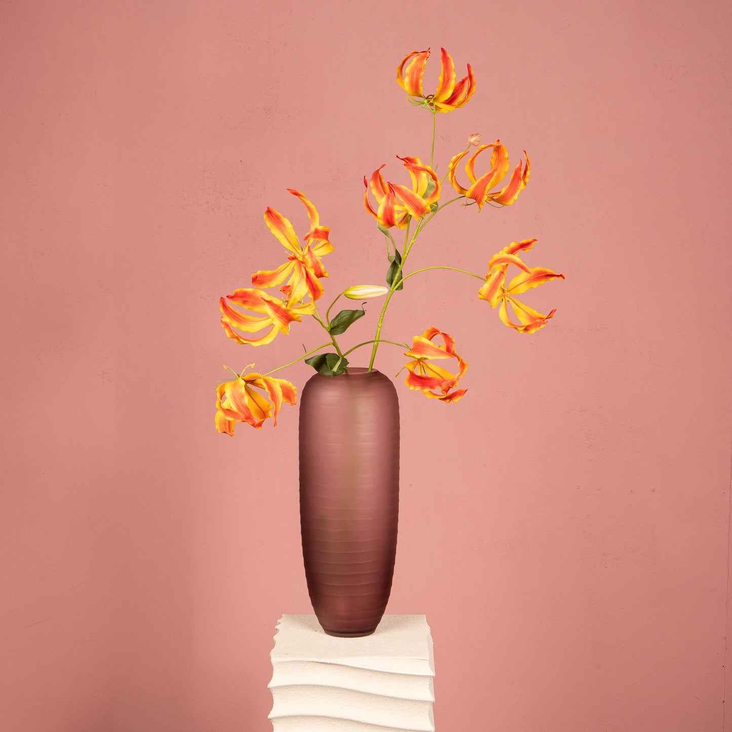 Garden Flower Oranje Gloriosa Spray Met Bladeren - Set van 12 94x40x36 cm