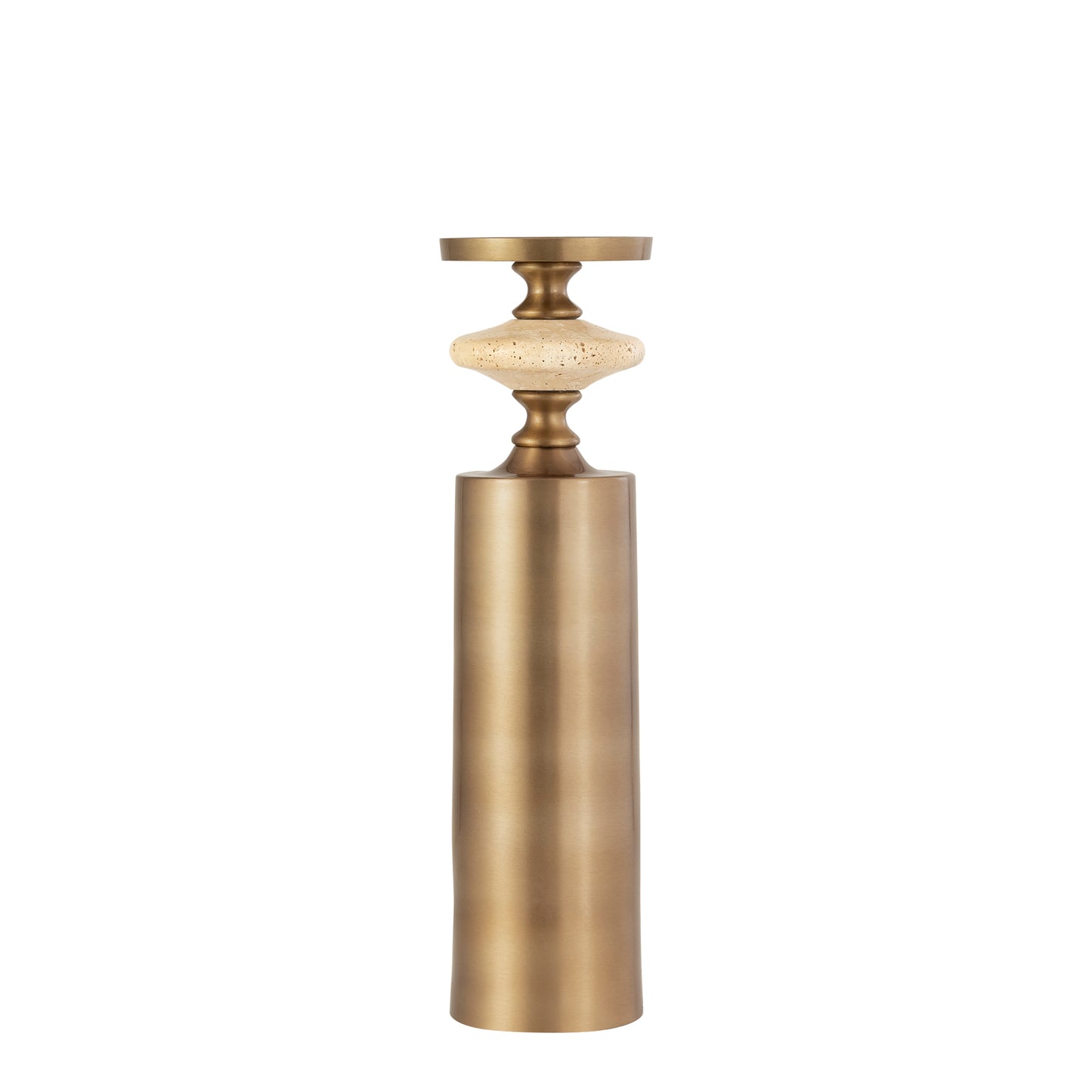 Nikolaos Brass Candleholder Travertine Round L