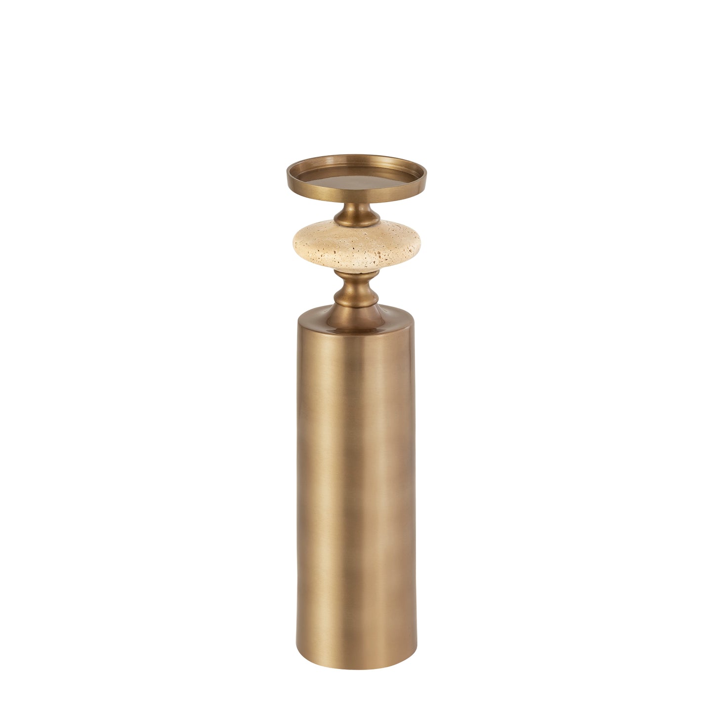 Nikolaos Brass Candleholder Travertine Round L