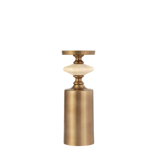 Nikolaos Brass Candleholder Travertine Round M