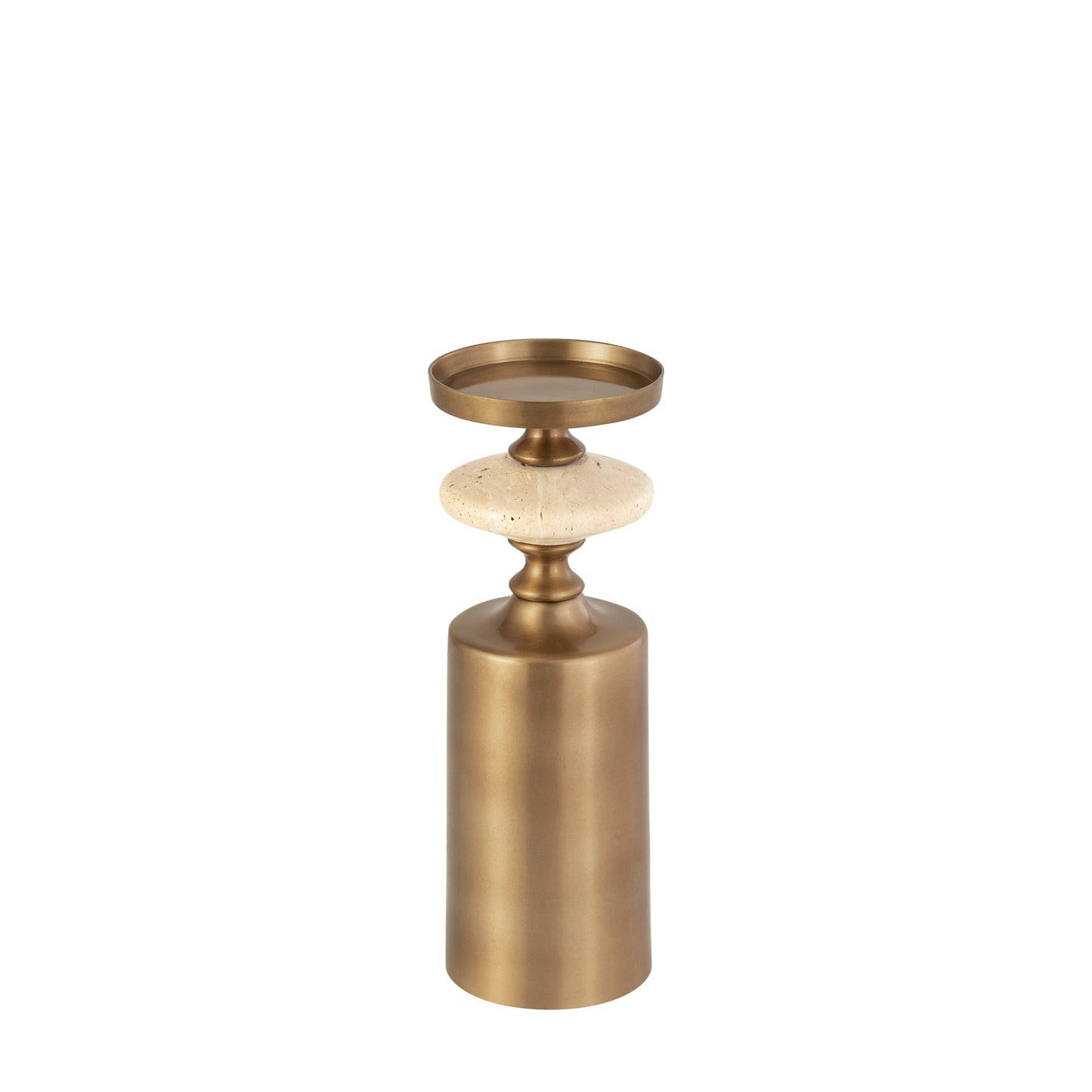 Nikolaos Brass Candleholder Travertine Round M