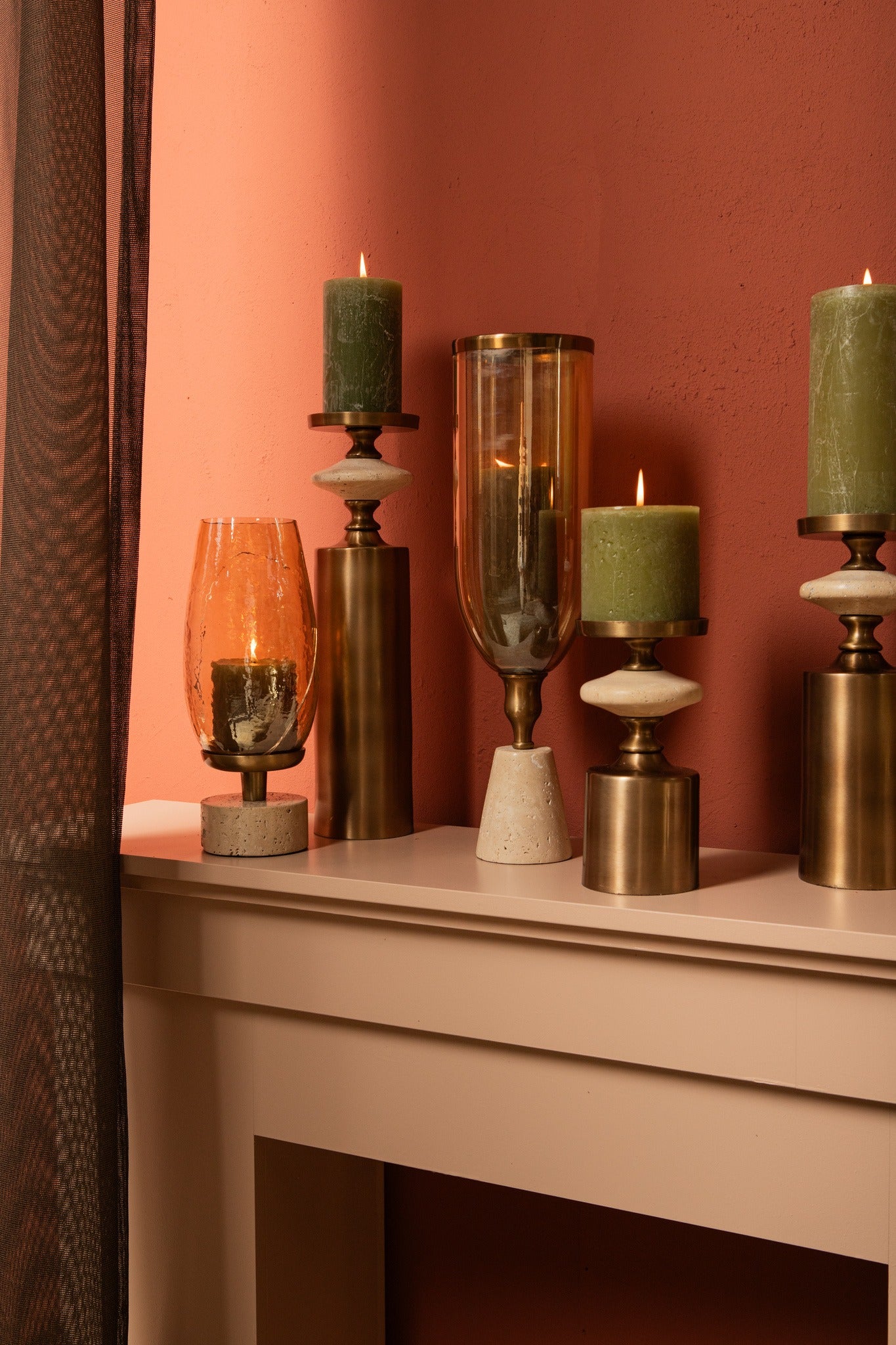 Nikolaos Brass Candleholder Travertine Round M