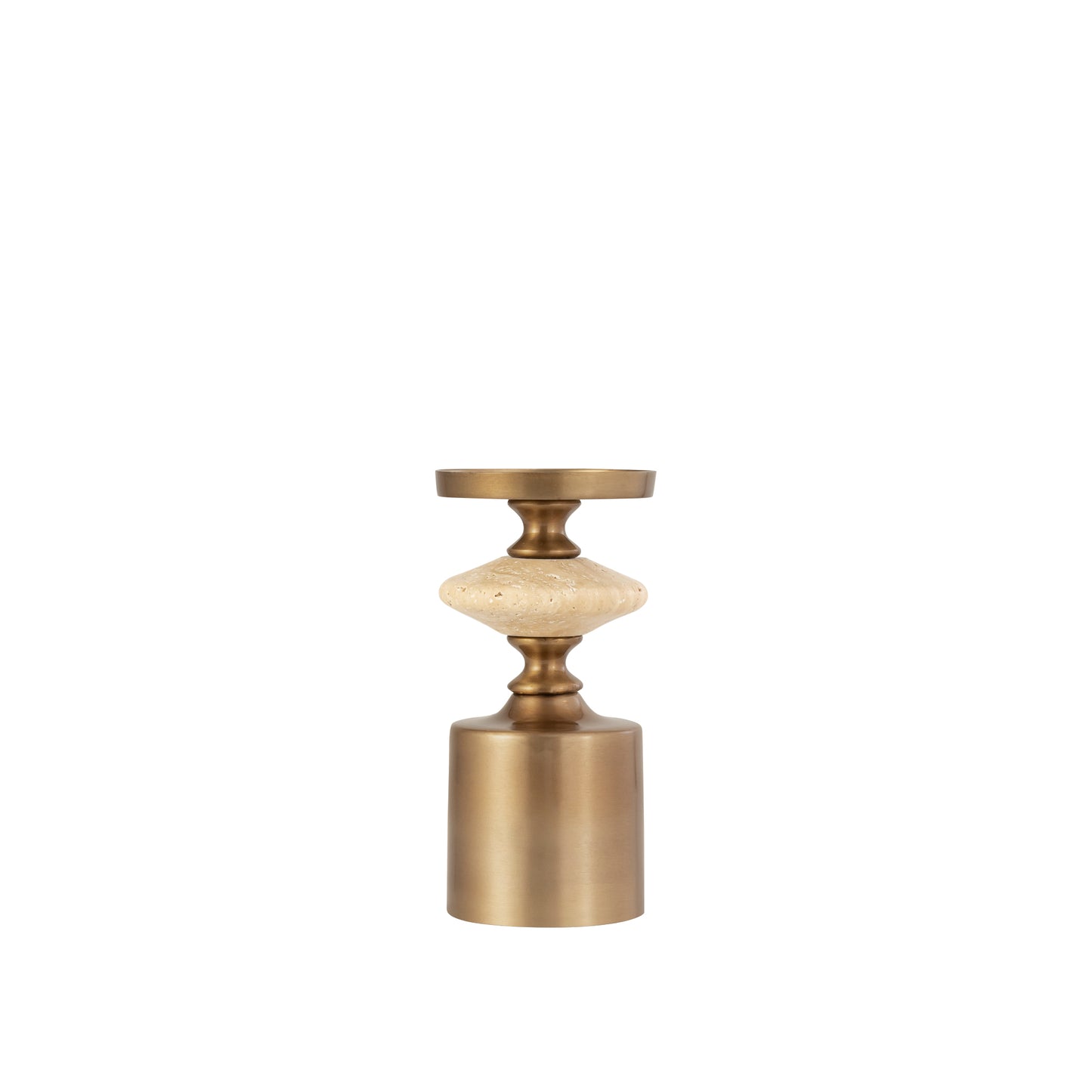 Nikolaos Brass Candleholder Travertine Round S
