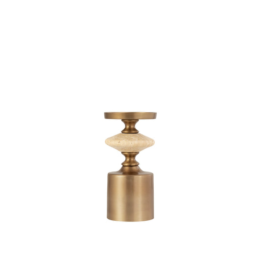 Nikolaos Brass Candleholder Travertine Round S