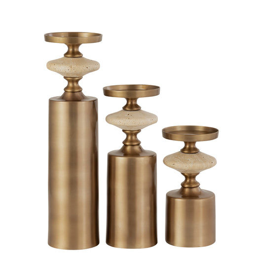 Nikolaos Brass Candleholder Travertine Round S