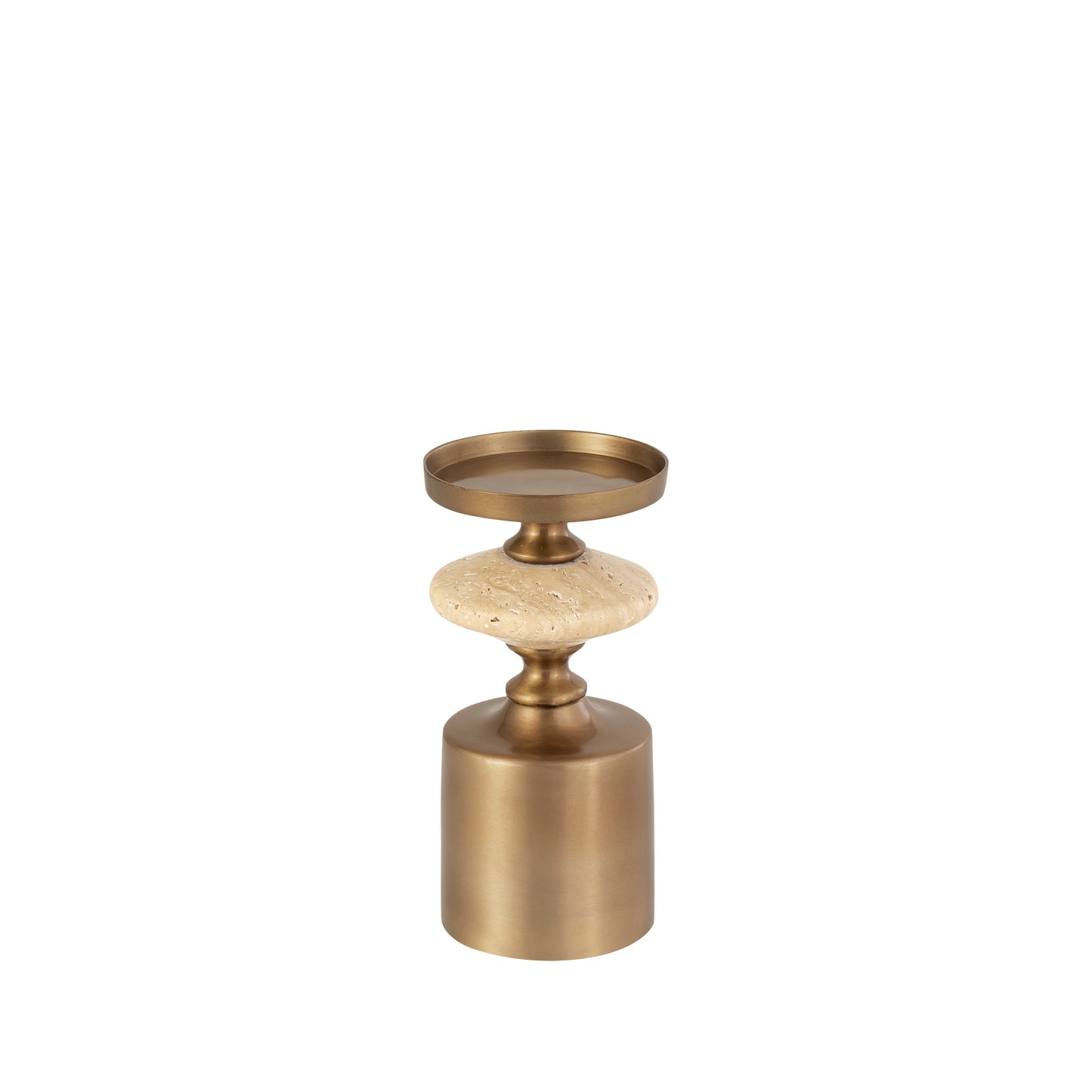 Nikolaos Brass Candleholder Travertine Round S
