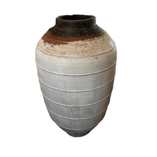 Jinsu White Round GRC Jar Pot With Lines Big