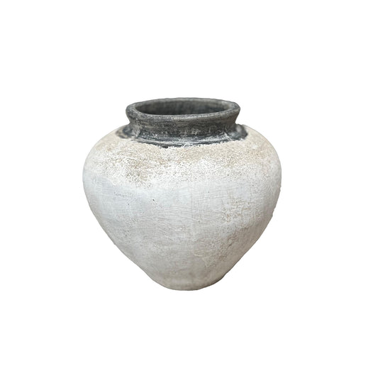 Jinsu White Round GRC Jar Pot W Dark Border S