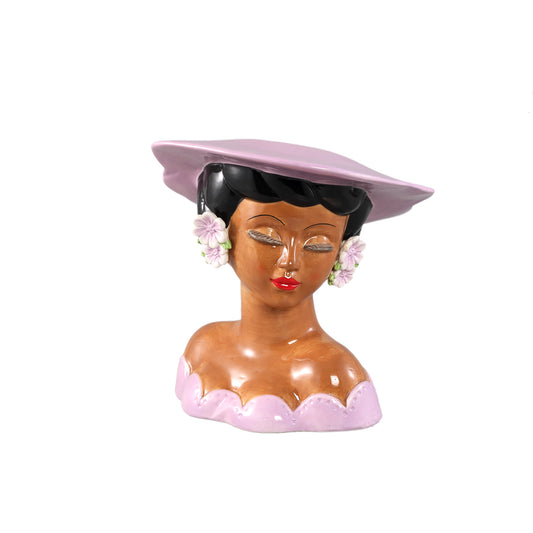 Lady Purple Ceramic Women With Hat Pot