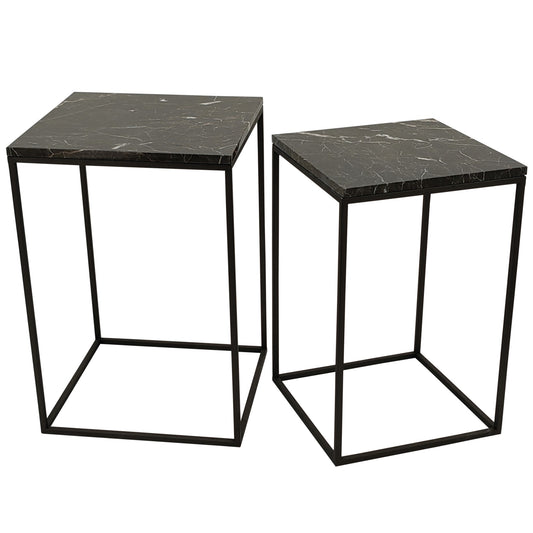 Volos Set Of 2 Side Tables Brown Marble