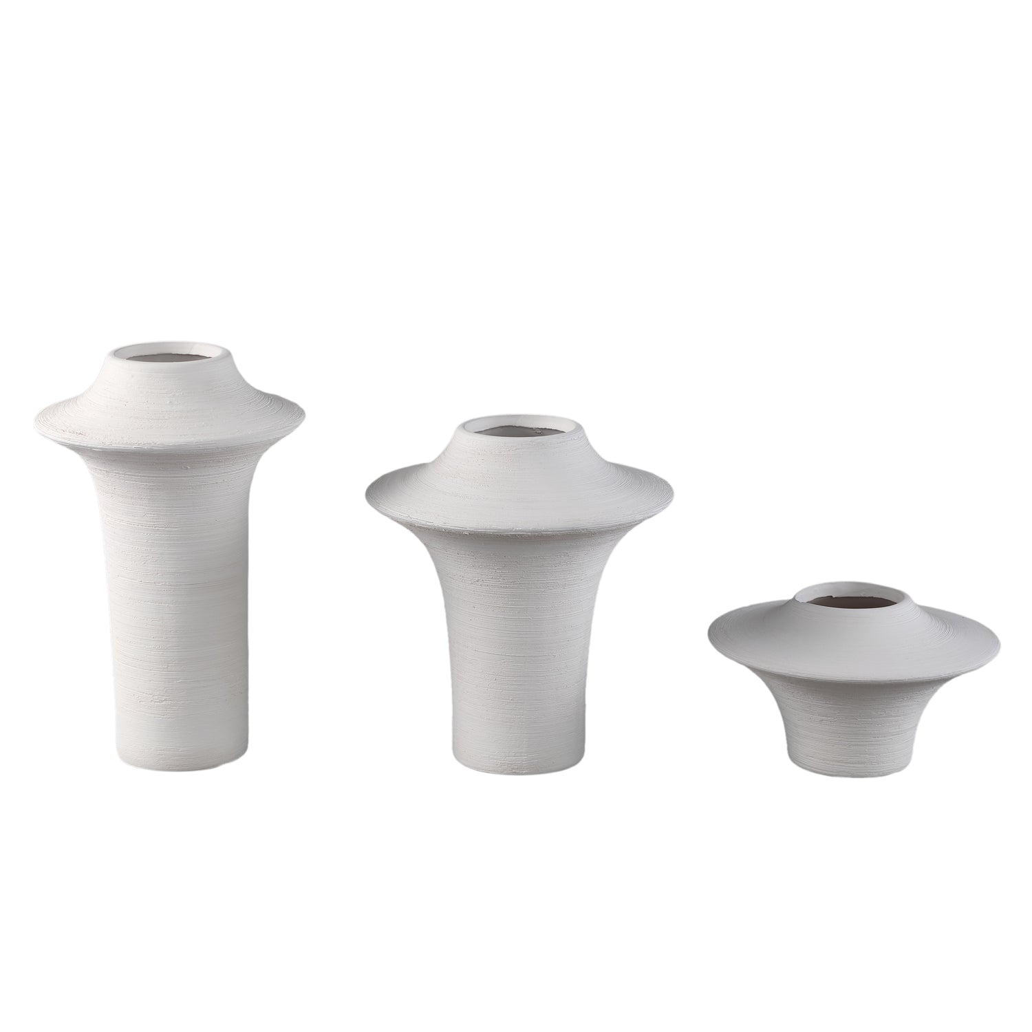 Rinder Witte Mat Keramische Brede Ring Vaas Hoog L Set van 2 29x18x18 cm