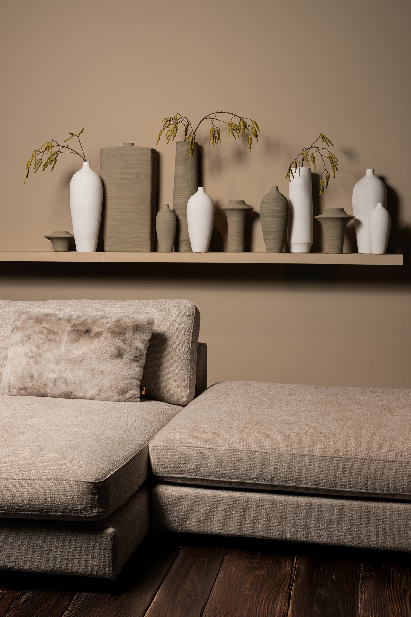 Rinder Beige Matt Ceramic Wide Ring Vase High L