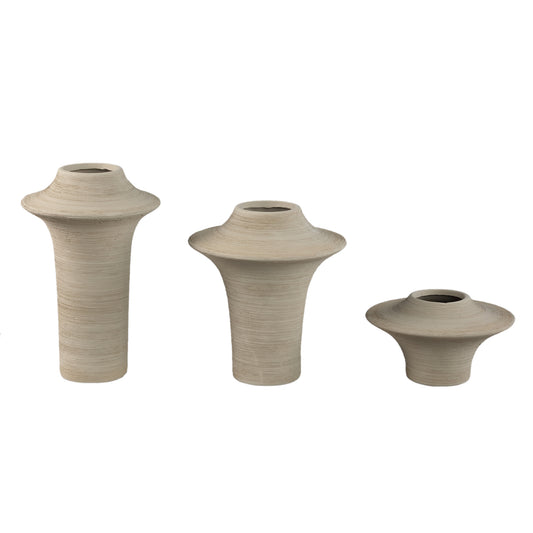 Rinder Beige Matt Keramische Brede Ring Vaas Laag - Set van 6 Stuks 12x19.5x19.5 cm