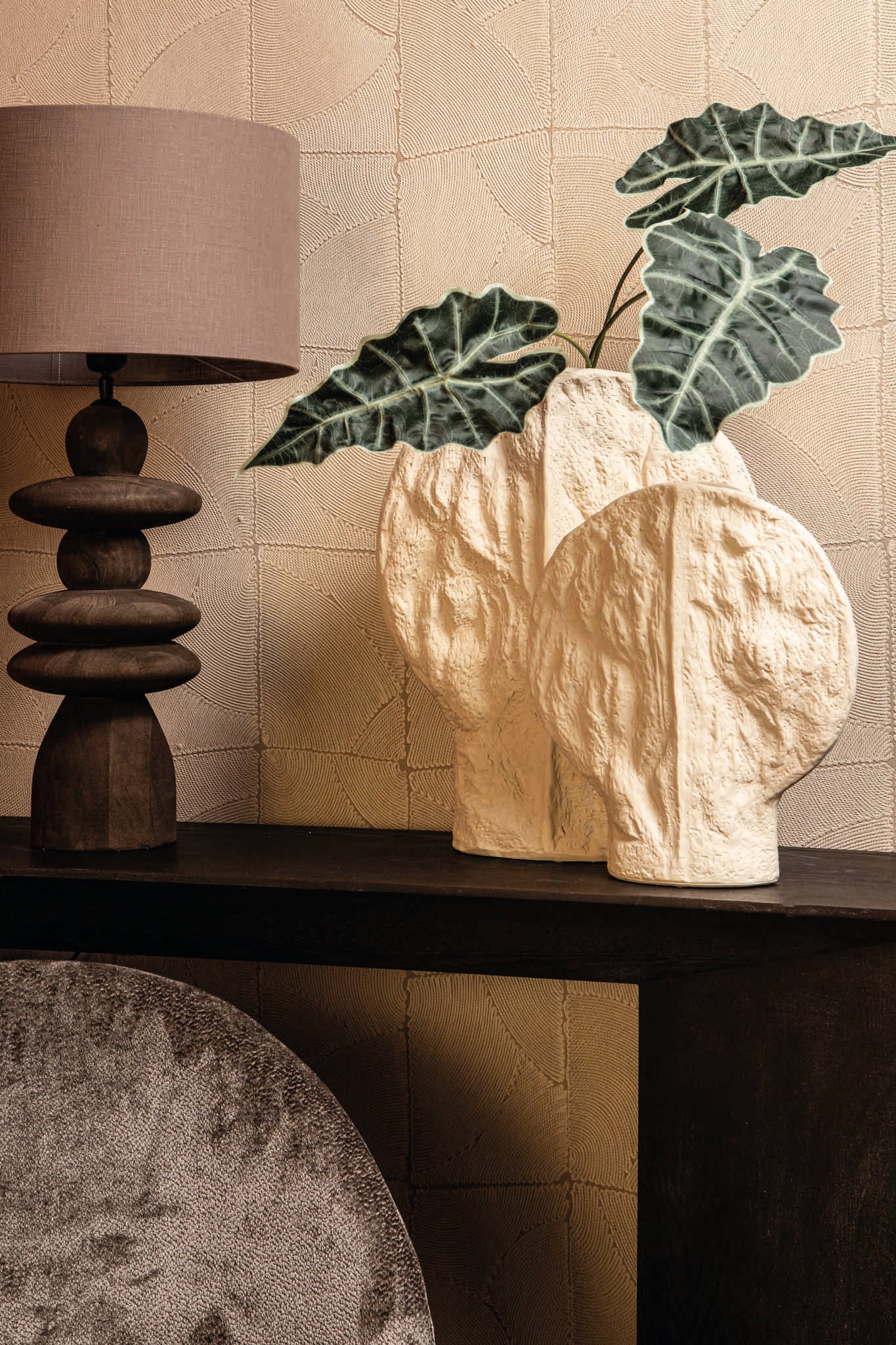 Linos Taupe Matt Ceramic Structure Round Vase L