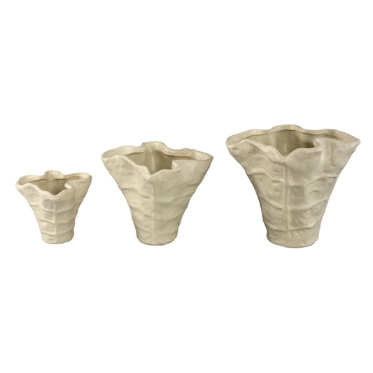 Reff Crème Mat Keramische Golvende Pot S - Set van 4 Stuks 15x16.5x14.5 cm
