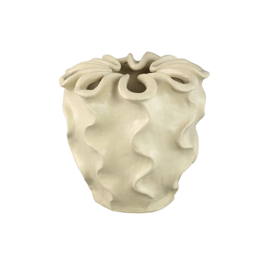 Rudie Cream Matt Ceramic Pot With Wavy Print L
