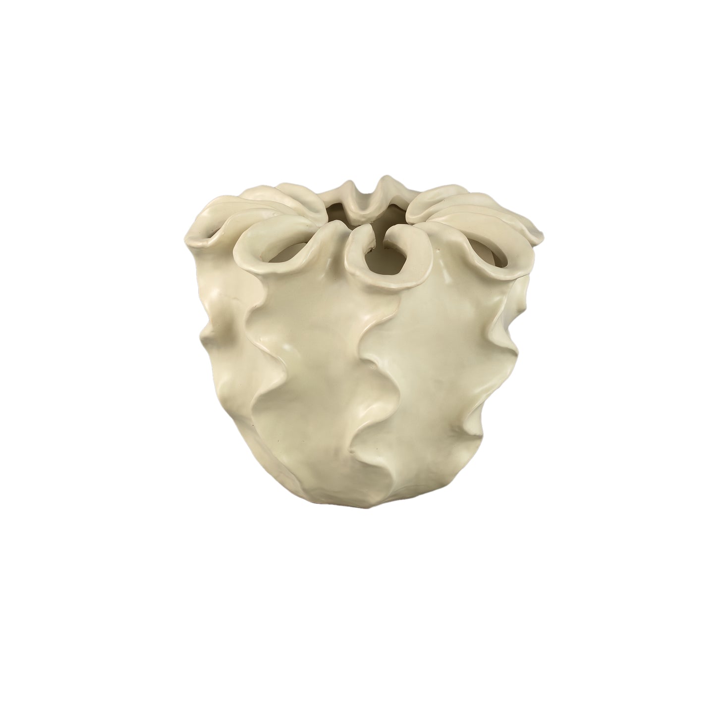 Rudie Cream Matt Ceramic Pot With Wavy Print M