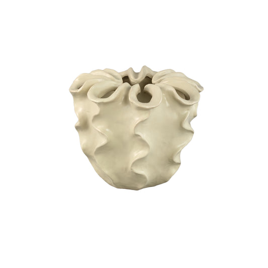 Rudie Cream Matt Ceramic Pot With Wavy Print M