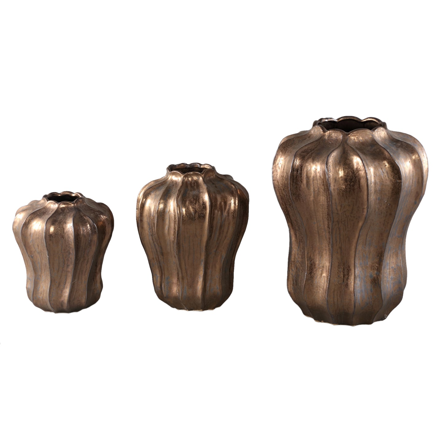 Hamish Brons Keramische Ronde Golvende Vaas Set van 4 Stuks 25x20x20 cm