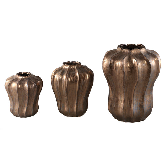 Hamish Brons Keramische Ronde Golvende Vaas Set van 4 Stuks 25x20x20 cm