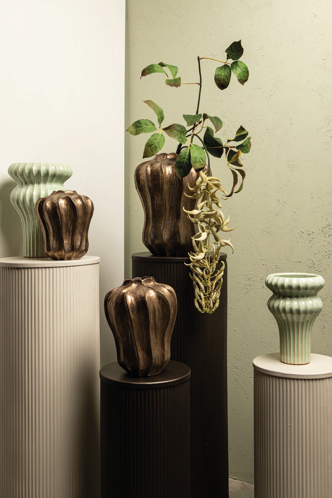 Hamish Bronze Ceramic Round Wavy Shaped Vase L