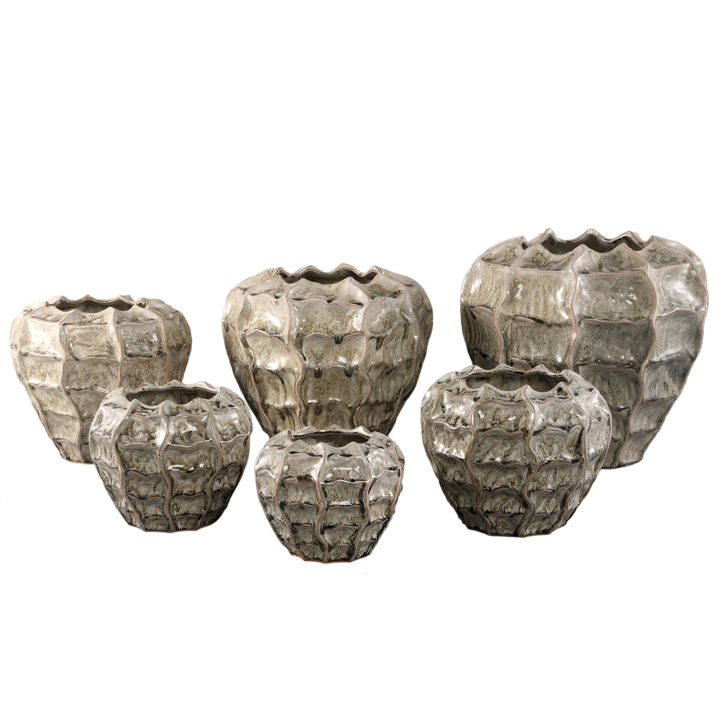 Cedric Cream Ceramic Round Wavy Pot Mixed Colors M