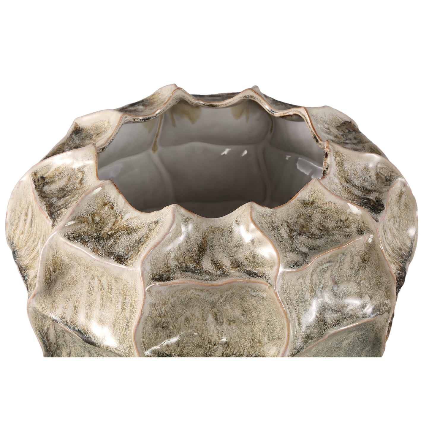 Cedric Cream Ceramic Round Wavy Pot Mix Colors XXL