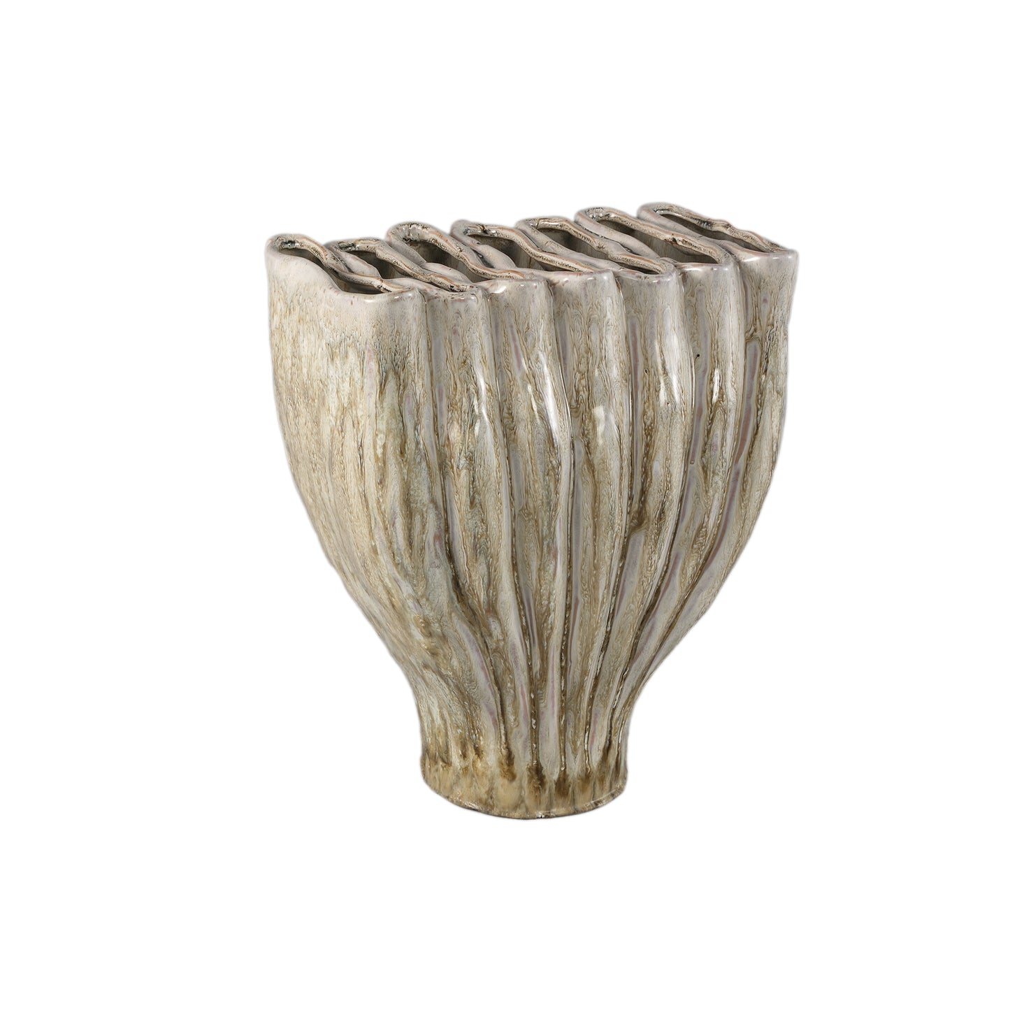 Trish Cream Ceramic Oval Shaped Vase Divided Top L