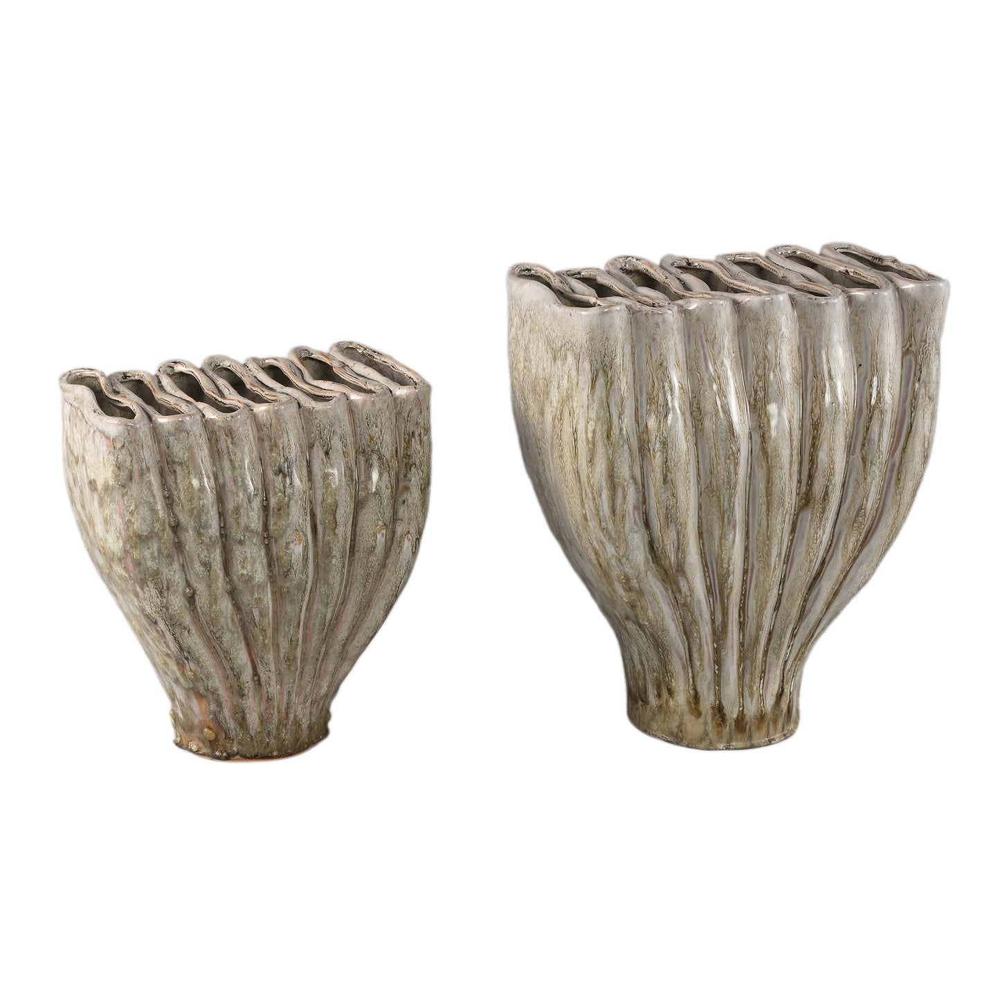 Trish Cream Ceramic Oval Shaped Vase Divided Top L