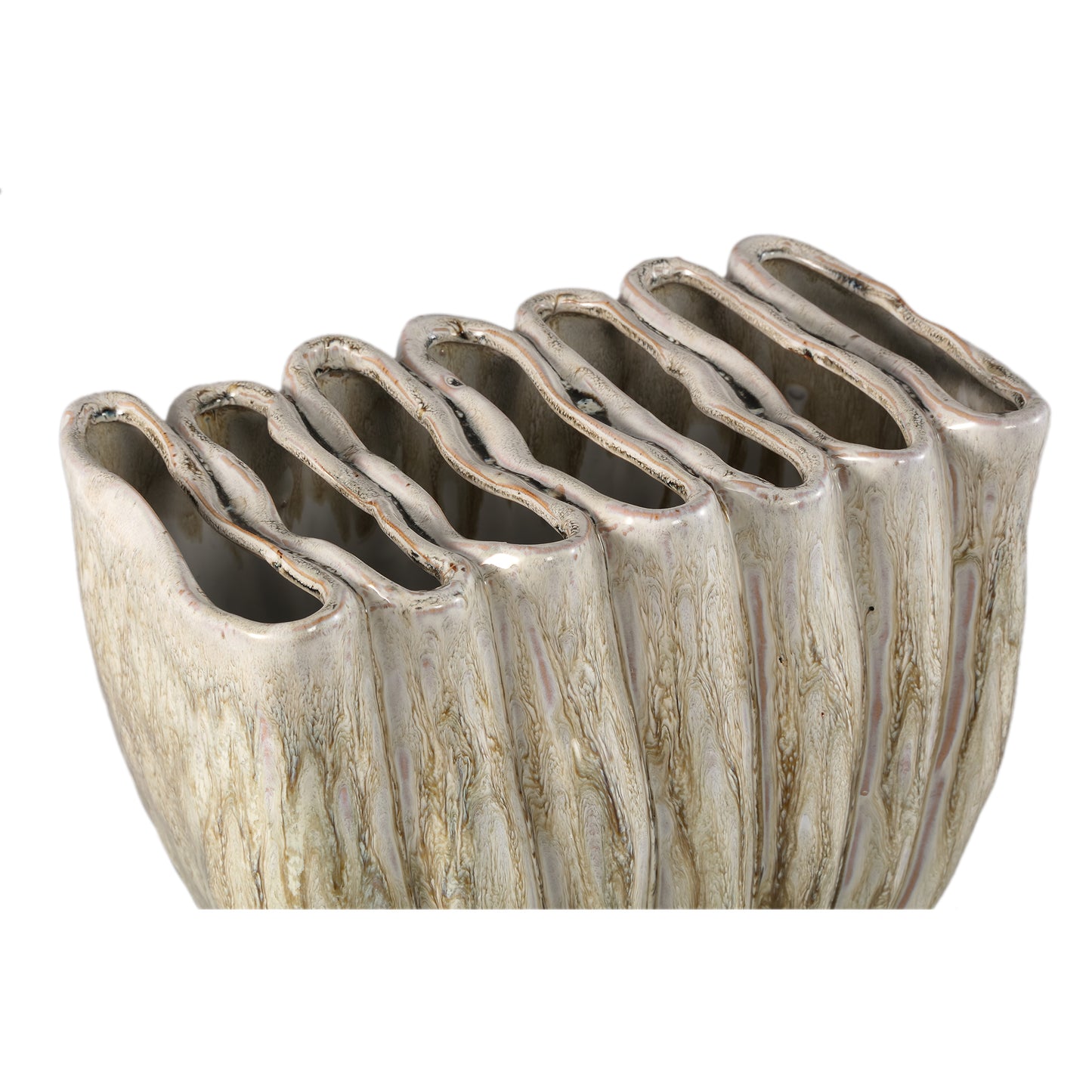 Trish Cream Ceramic Oval Shaped Vase Divided Top L