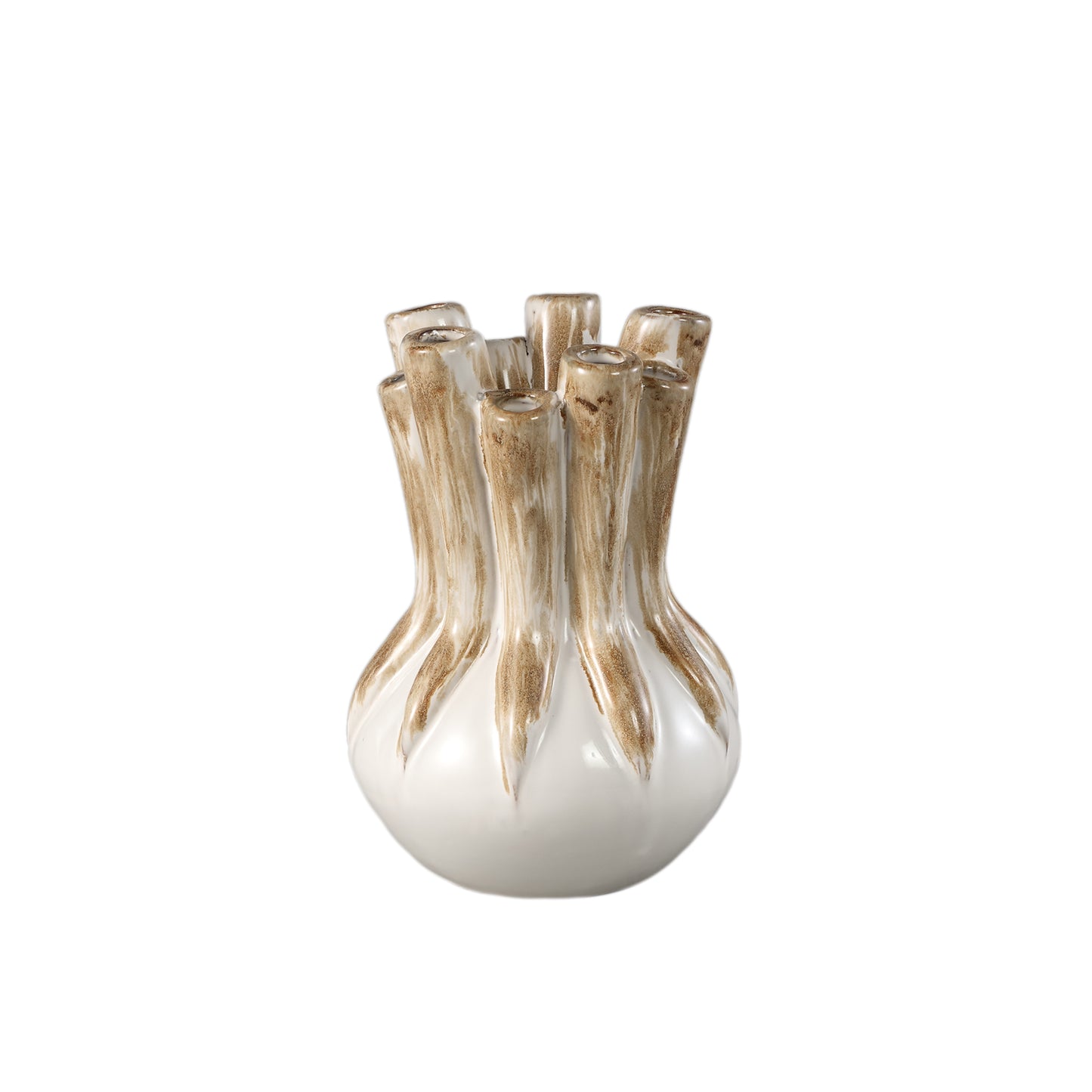Manali Cream Ceramic Round Vase Colored Tubes M