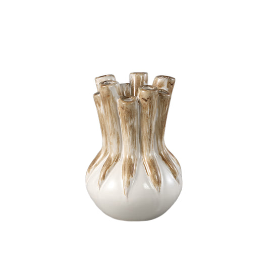 Manali Cream Ceramic Round Vase Colored Tubes M