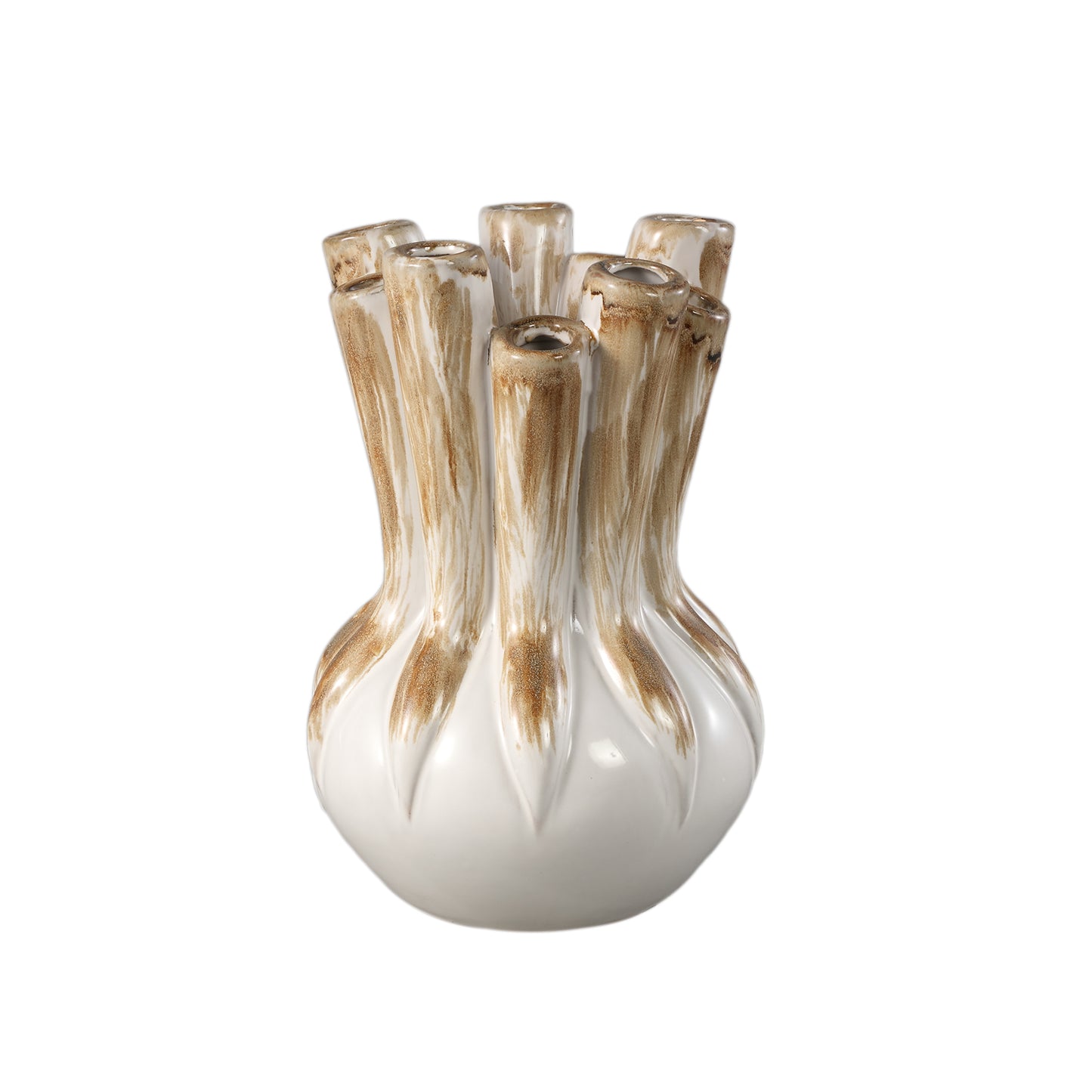 Manali Cream Ceramic Round Vase Colored Tubes L
