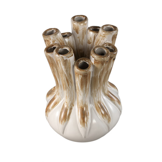 Manali Cream Ceramic Round Vase Colored Tubes L