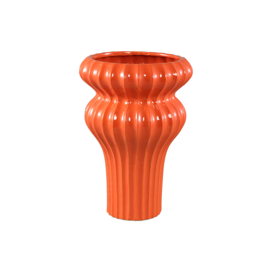Glenna Orange Ceramic Round Ribbed Pot W Bulbs L