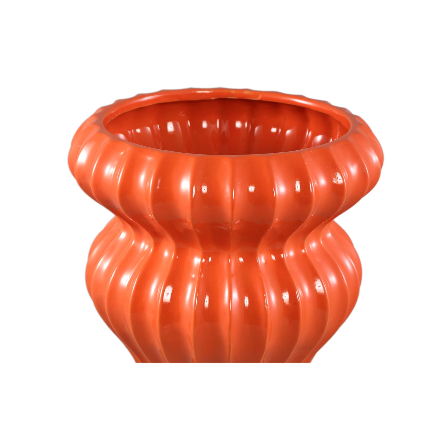 Glenna Orange Ceramic Round Ribbed Pot W Bulbs L