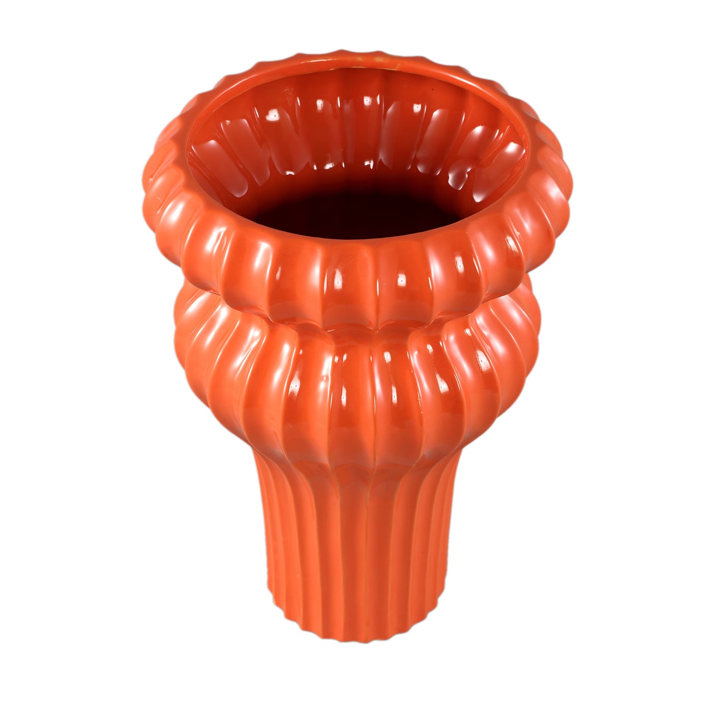 Glenna Orange Ceramic Round Ribbed Pot W Bulbs L