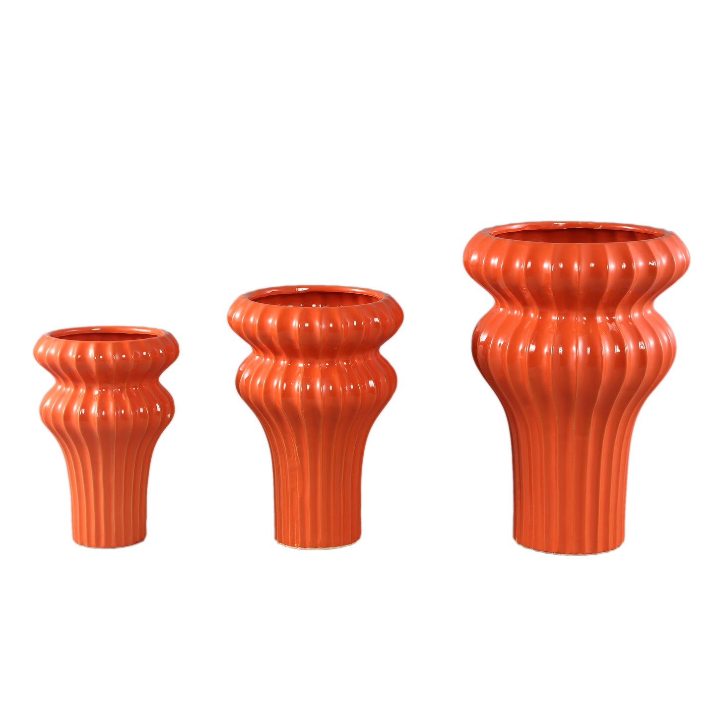 Glenna Orange Ceramic Round Ribbed Pot W Bulbs L