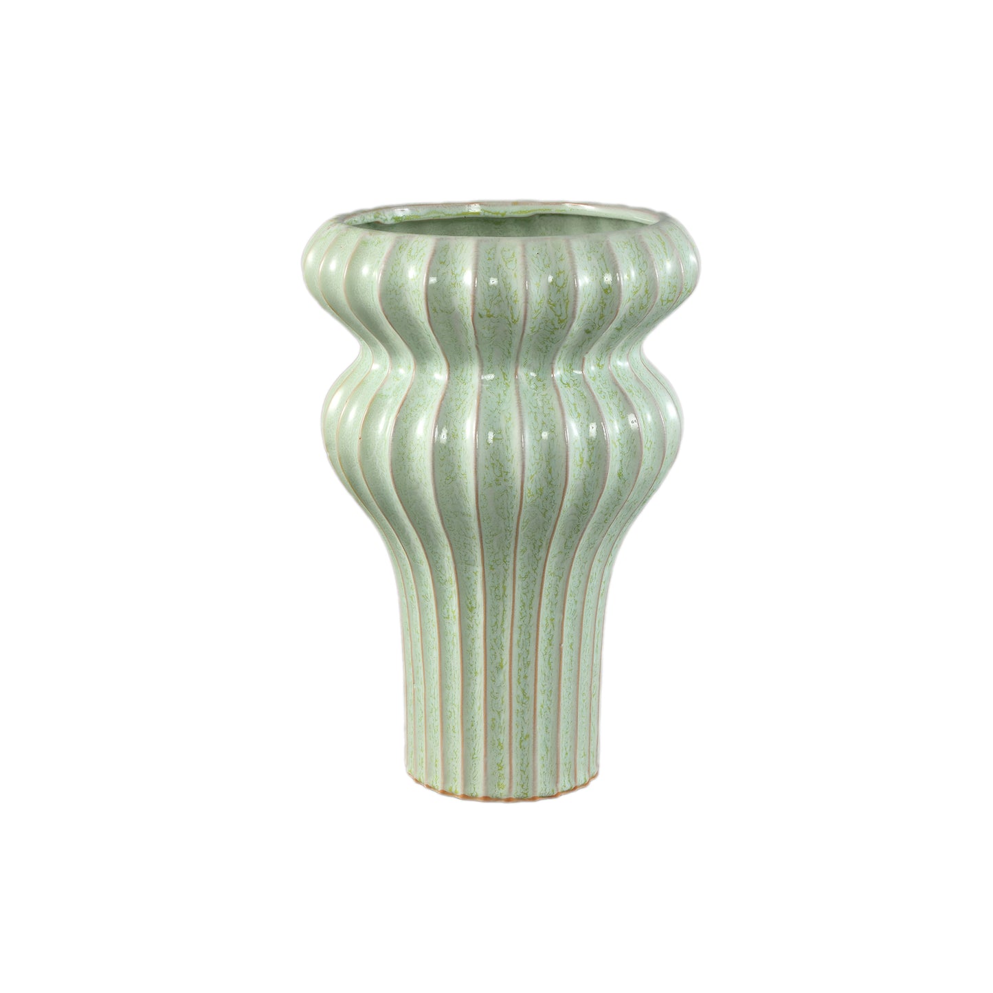 Glenna Mint Ceramic Round Ribbed Pot W Bulbs L