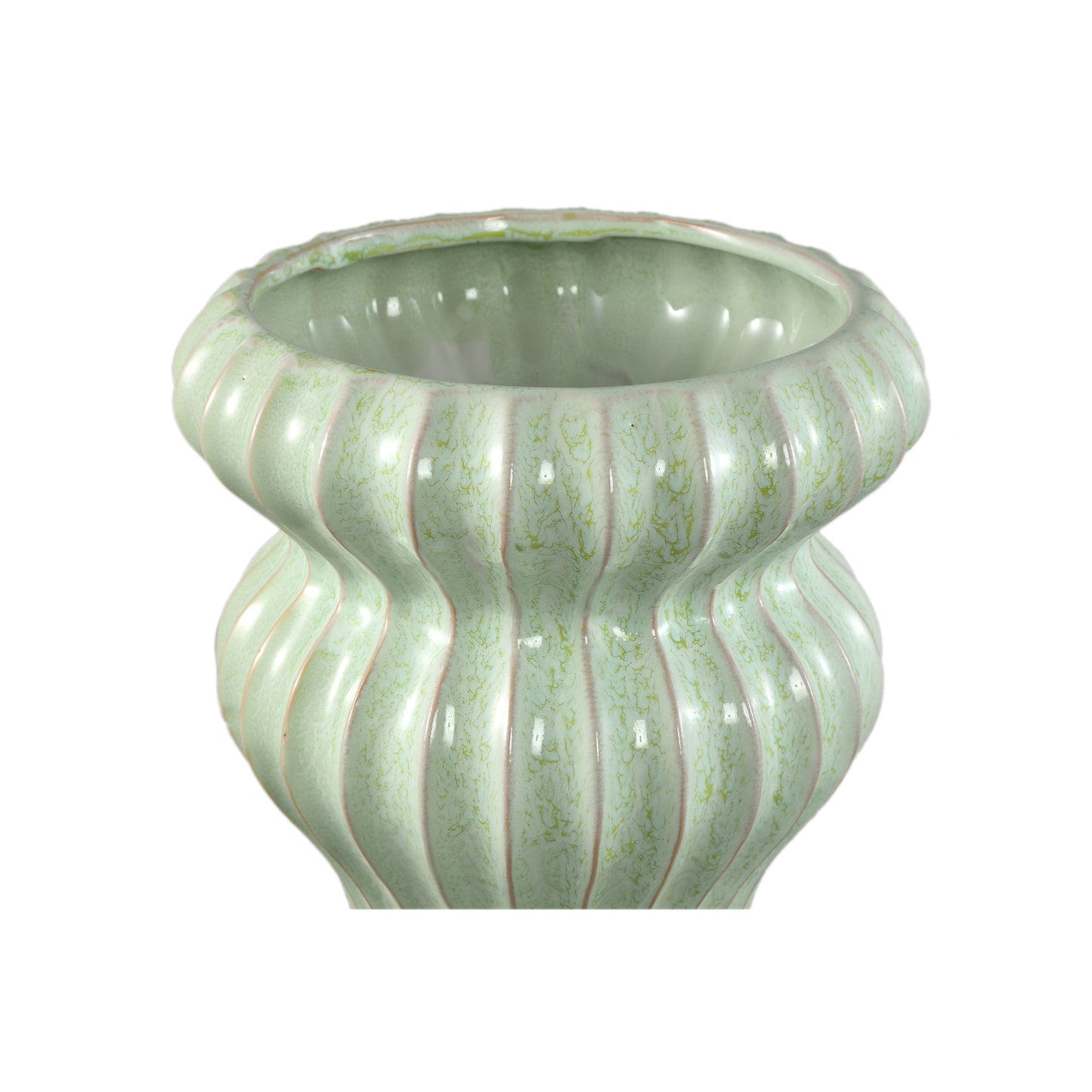 Glenna Mint Ceramic Round Ribbed Pot W Bulbs L