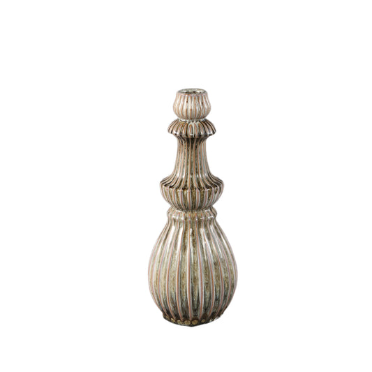 Myrtle Cream Ceramic Round Ribbed Vase S
